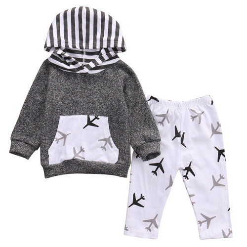 Baby Boy Clothing Set New Infant Kids Baby Boys Clothes Set Hooded Tops Coat Warm Planes Pants Casual Outfits