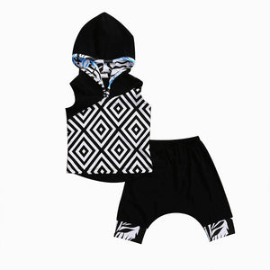 Toddler Baby Kids Boy Girl Clothes Set Children Clothing Sleeveless Hooded Tops Shorts Black Boys Girls Summer Outfits 2Pcs