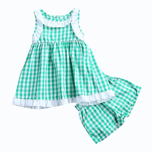 Toddler Kids Baby Girls Clothes Set Green Plaid Tops Dress Shorts Outfits Children Clothing Summer Girl Costume Casual 1-6T