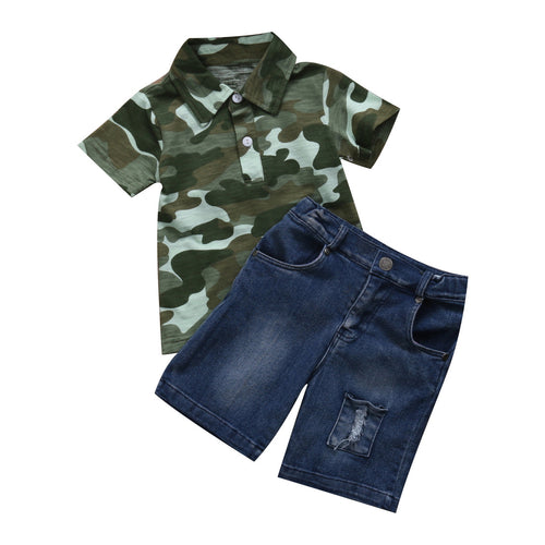 Newborn Toddler Infant Kid Baby Boy Clothes Set Boys Costume Camouflage Shirt Top Denim Pants Outfit Children Clothing Summer
