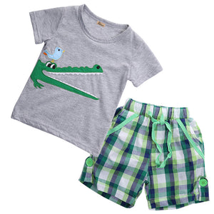 Toddler Baby Kids Boys Clothes Sets Cute Animals Plaid Tops T-shirt Shorts Outfits Children Summer Size 2-7T
