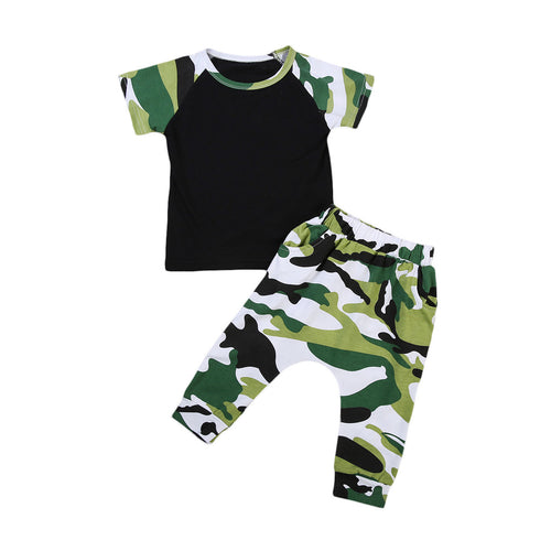 Toddler Infant Baby Boy Clothes Set Children Clothing Summer Boys Costume Cotton Tops T-shirt Pants Outfits Set Camouflage 2PCs